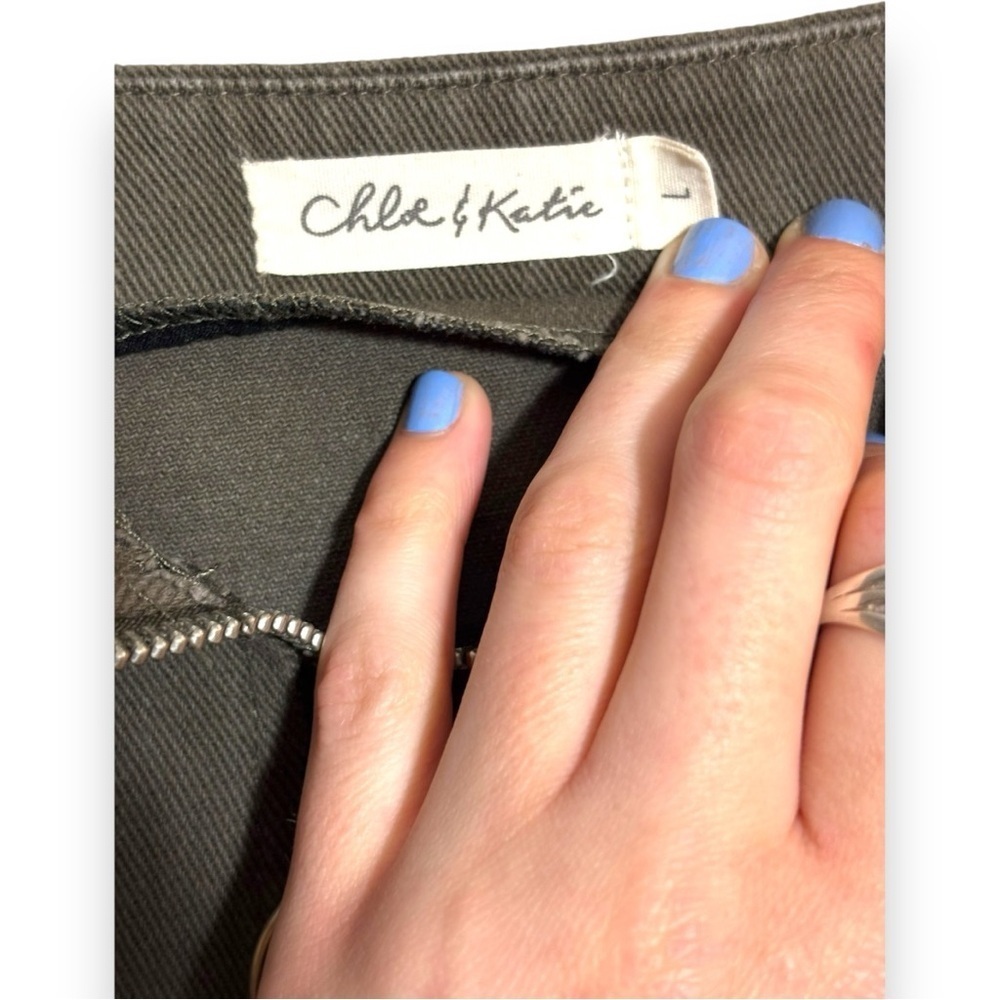 Chloe & Katie Casual Lg Gray/Green Front Silver Ring Zip High Waist Mini Skirt - Picture 15 of 16